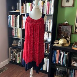 Red and navy midi dress